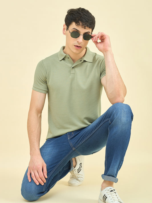 CLAPTON Men Knitted Textured Polo Collar T-shirt PISTA