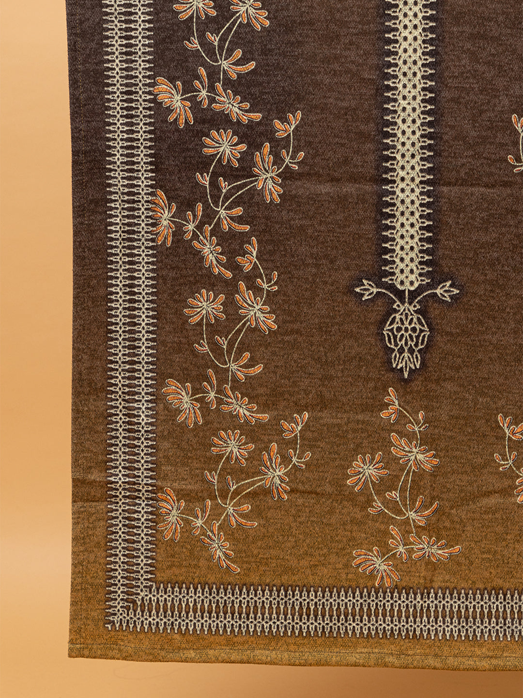 Clapton Pure Wool Winter Wear Embroidered Straight Kurta Pant With Dupatta Set Brown