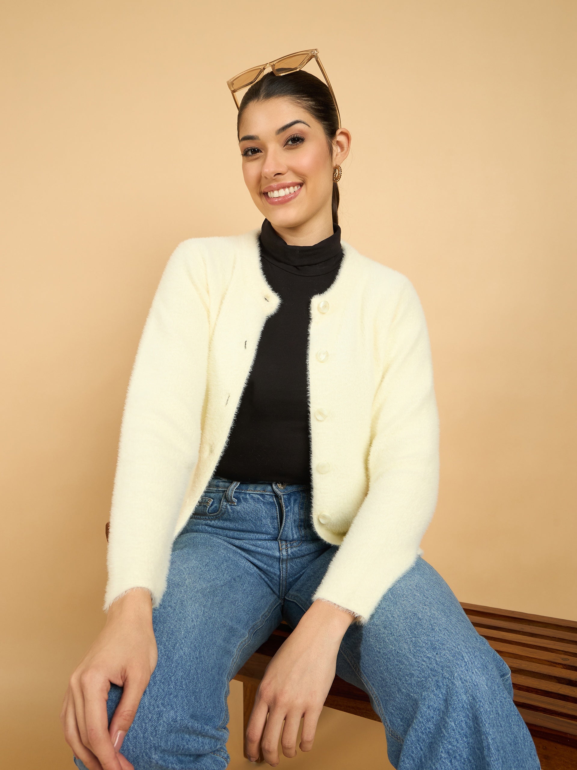 Cream color Hair Wool Winter Wear Women’S Cardigan