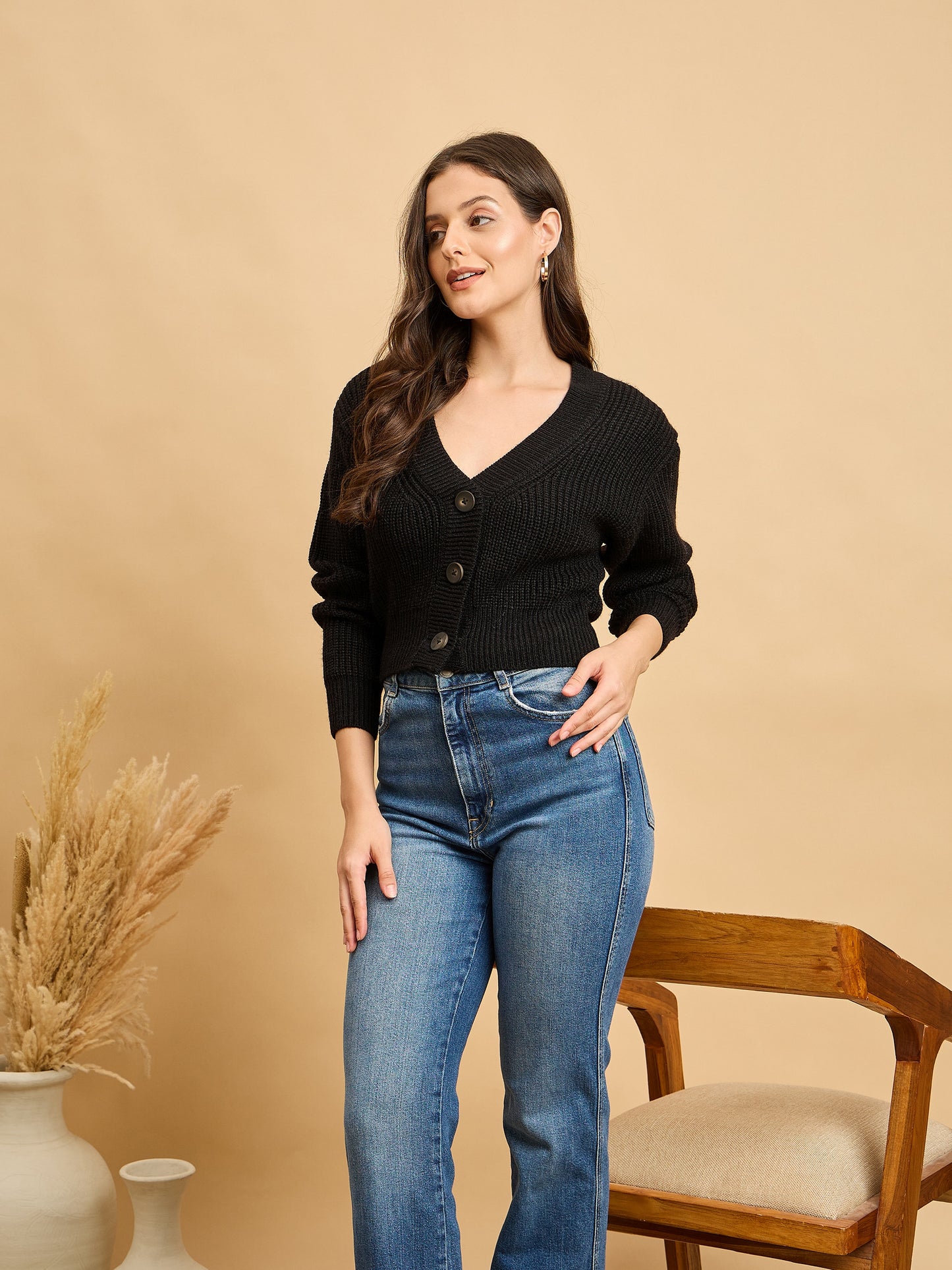 Women Knitted Cropped Cardigan Sweater