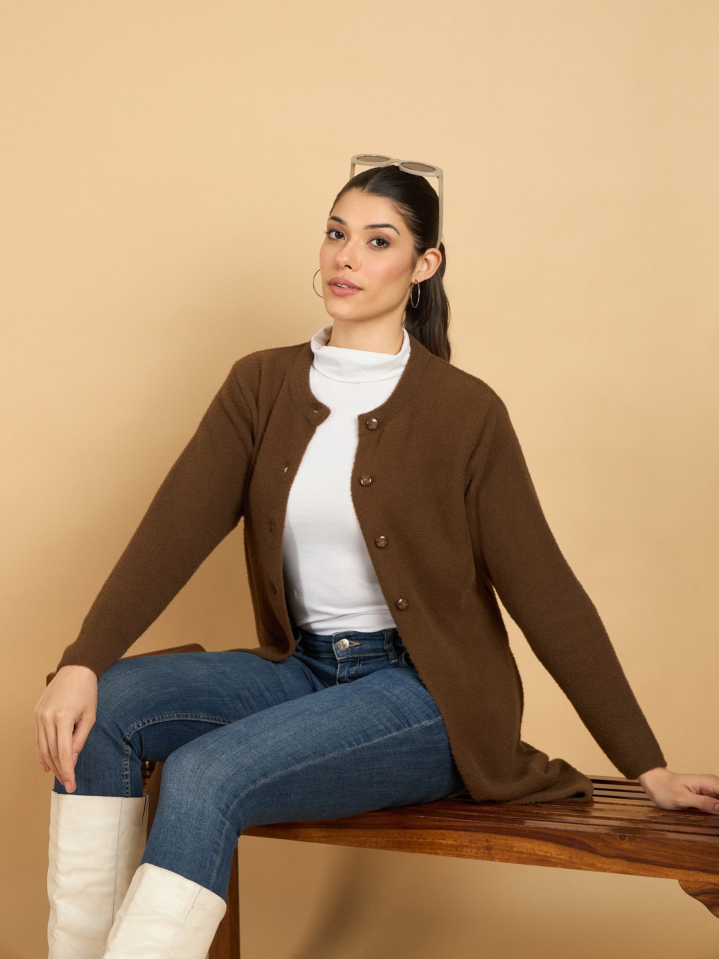 Brown long woolen Cardigan