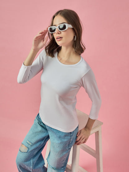 Clapton Crew Neck Tees Candy Cotton Lycra For Women Soild White Summer wear