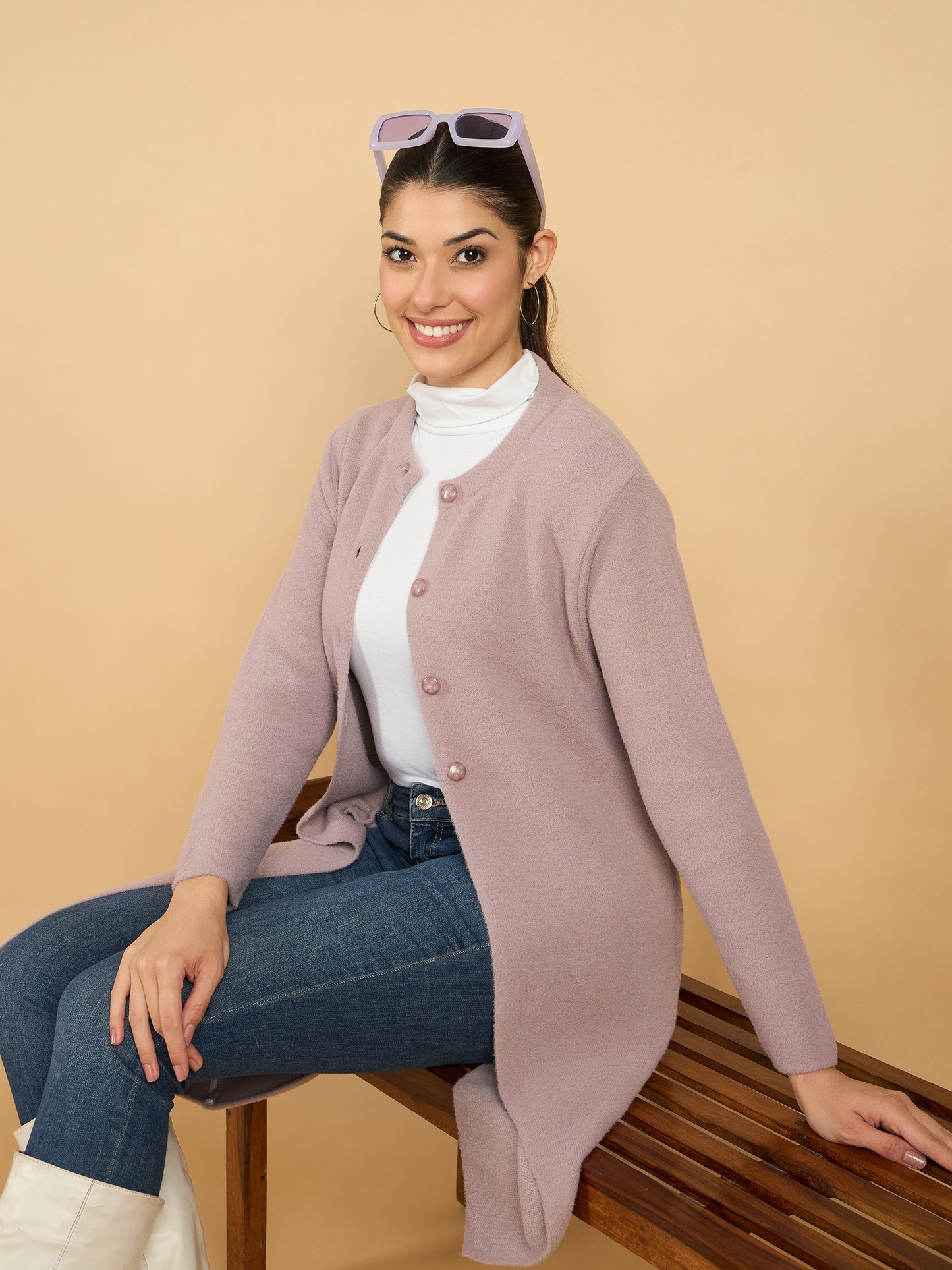 Pink long woolen cardigan