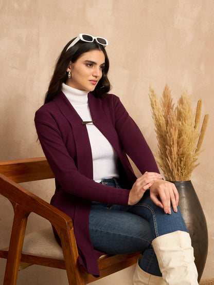 Women Knitted Long Shrug Purple