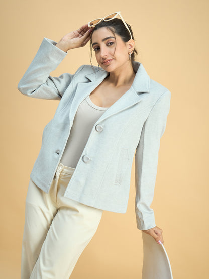 Single Breasted Woollen Blazer Regular Fit Formal Grey