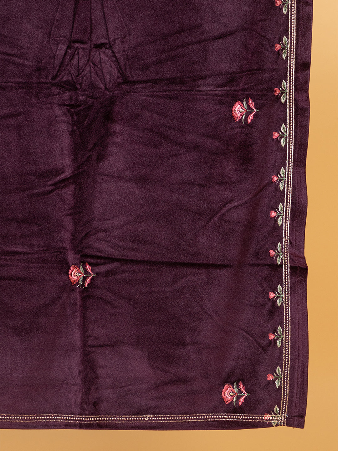 Velvet Embroidered Winter Wear Embroidered Straight Kurta Pant With Dupatta Set Purple