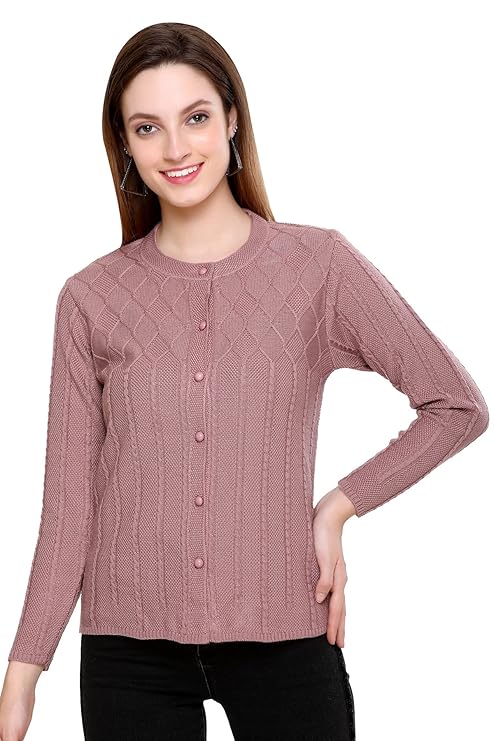 Wool Blend Round Neck Chocolate cardigan