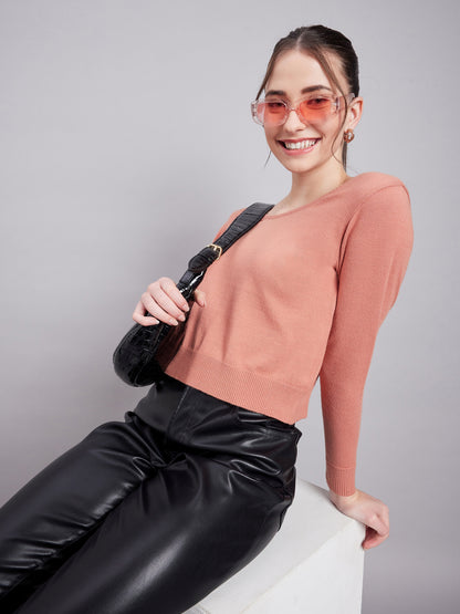 Wool Blend  Full Sleeve Designer Coral Blouse
