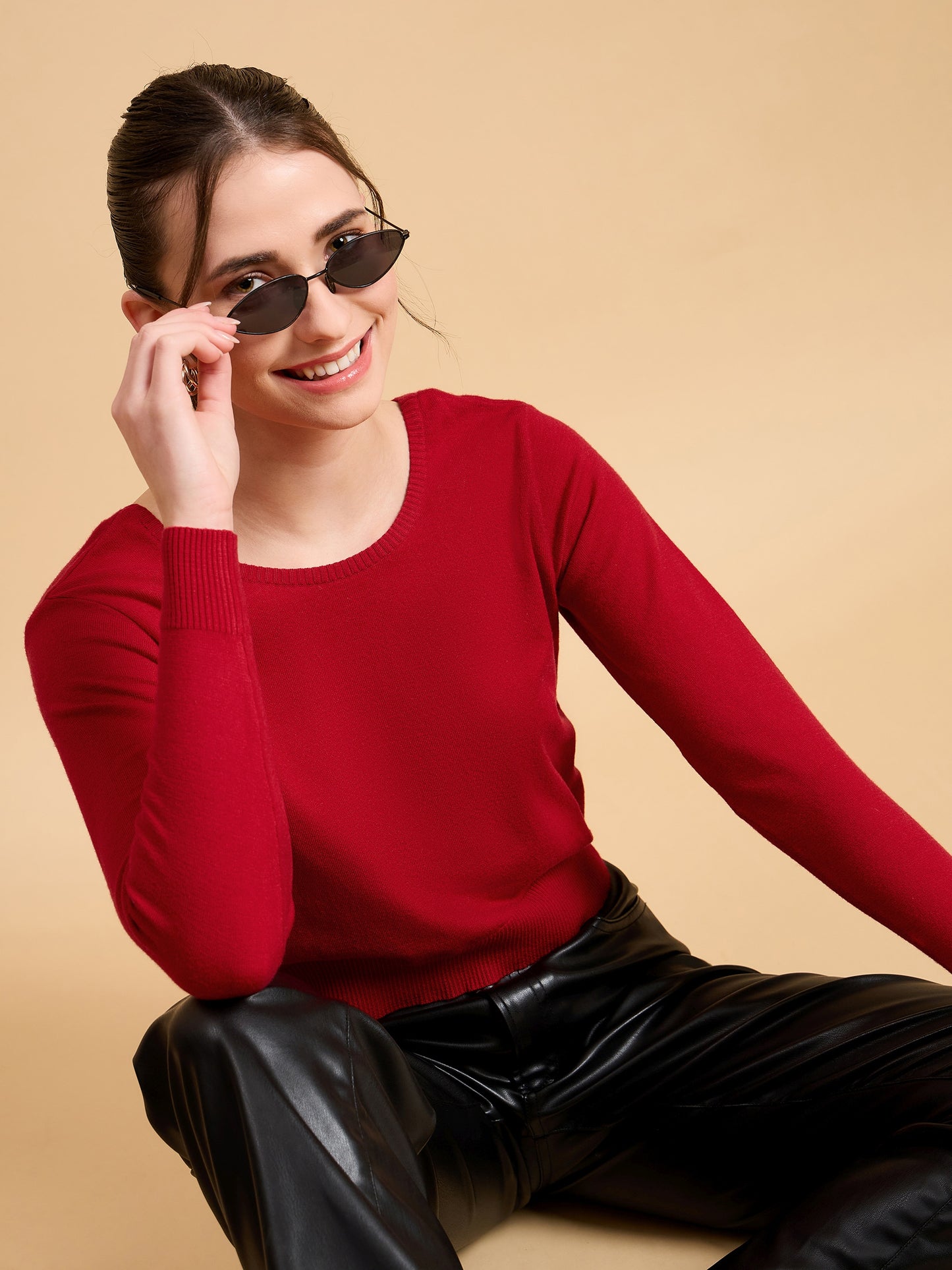 Wool Blend  Full Sleeve Designer Red Blouse