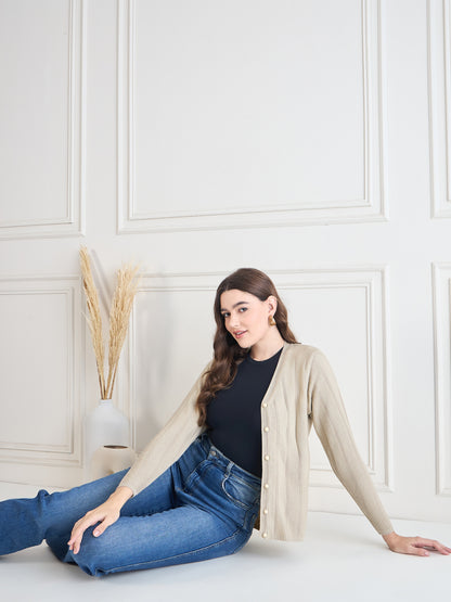 Wool Blend Round Neck cardigan beige