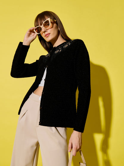 Embroidery Woolen Sleeveless Cardigan