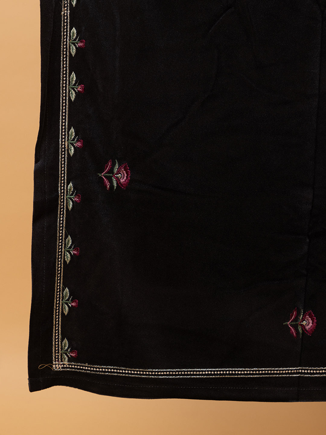 Velvet Embroidered Winter Wear Embroidered Straight Kurta Pant With Dupatta Set Navy
