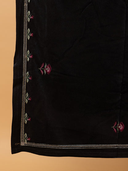 Velvet Embroidered Winter Wear Embroidered Straight Kurta Pant With Dupatta Set Navy