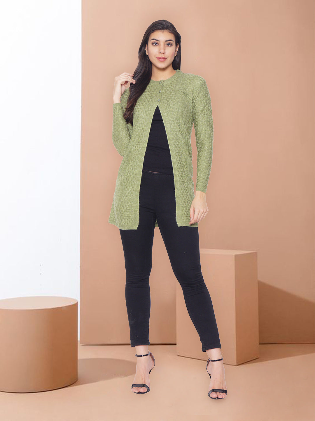 Wool Blend Round Neck Perrot Long Shrug