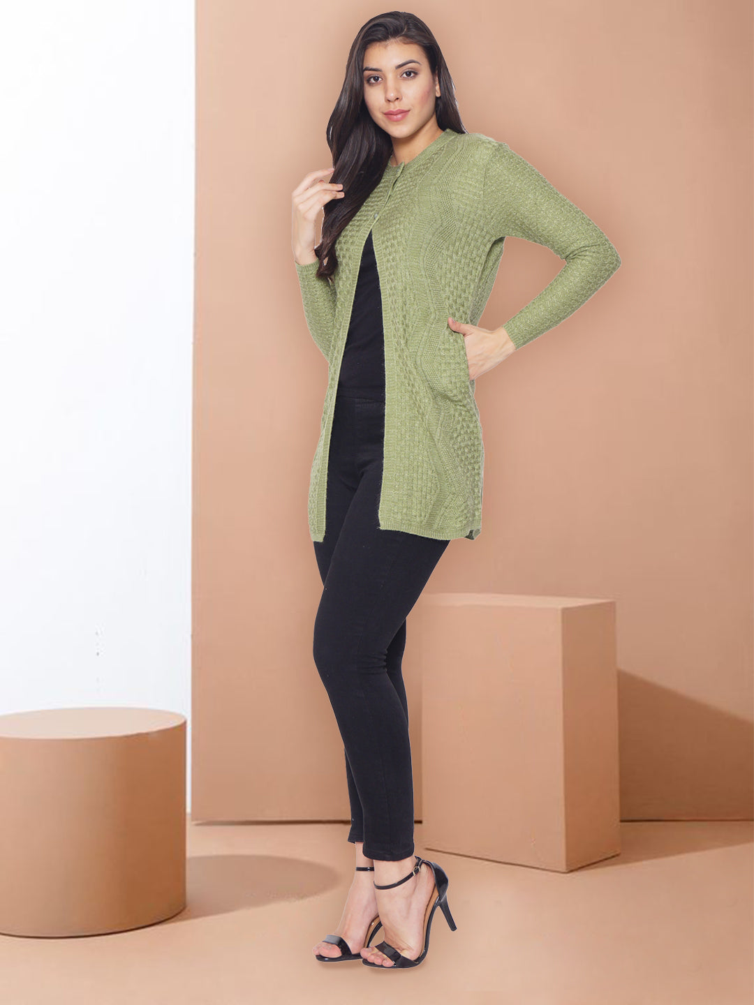 Wool Blend Round Neck Perrot Long Shrug