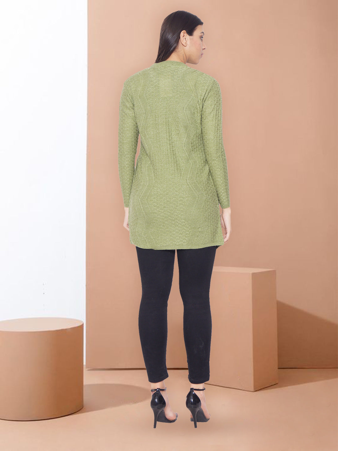 Wool Blend Round Neck Perrot Long Shrug