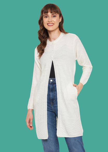 Wool Blend Round Neck Pista Long Shrug