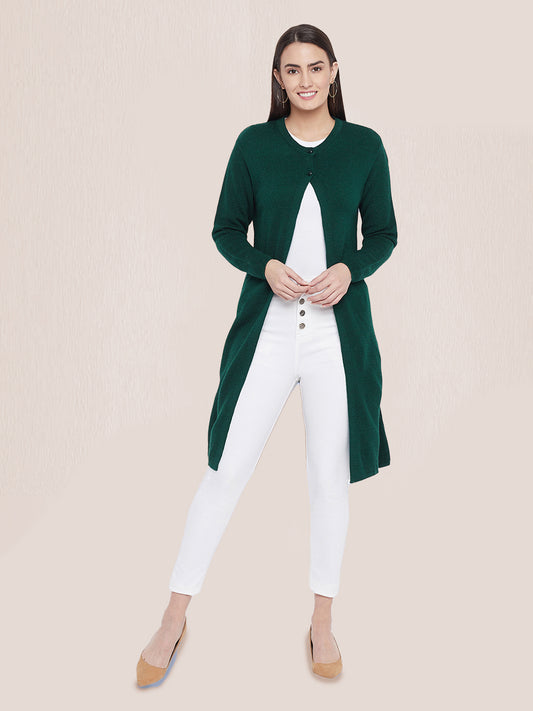 Wool Blend Round Neck Green Extra long Shrug