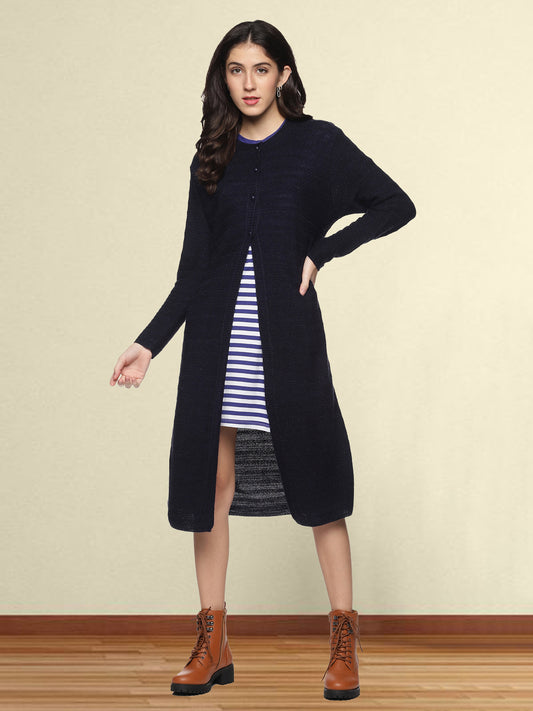 Wool Blend Round Neck Dark Navy Extra long Shrug