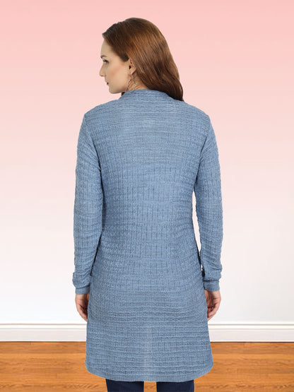 Wool Blend Round Neck Denim Long Shrug