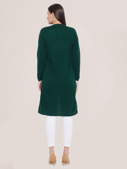 Wool Blend Round Neck Green Extra long Shrug