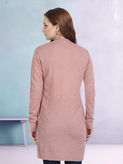Wool Blend Round Neck Peach Long Shrug