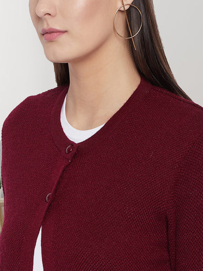 Wool Blend Round Neck Maroon Extra long Shrug