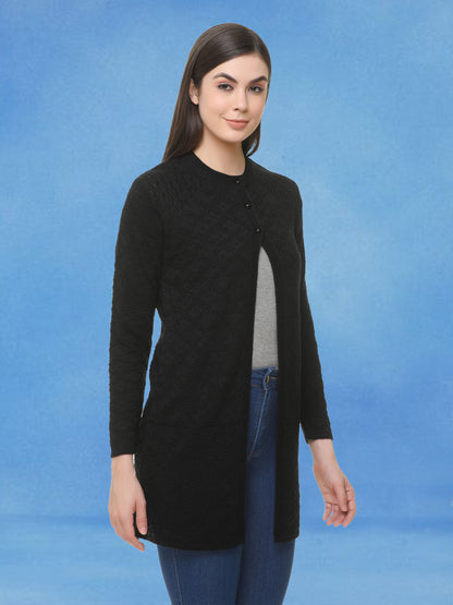 Wool Blend Round Neck Black Long Shrug