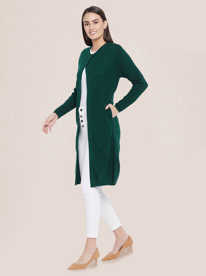 Wool Blend Round Neck Green Extra long Shrug