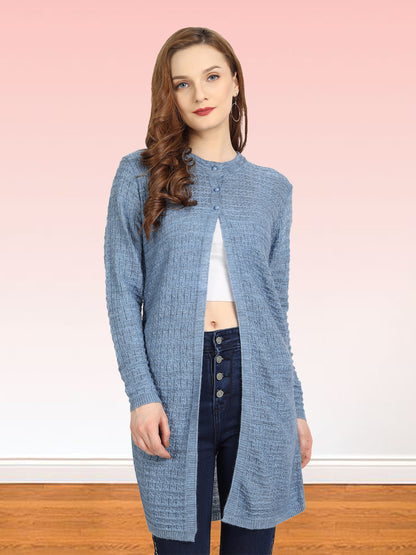 Wool Blend Round Neck Denim Long Shrug