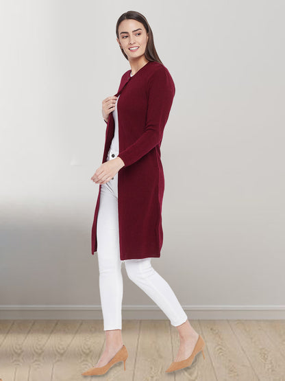 Wool Blend Round Neck Maroon Extra long Shrug