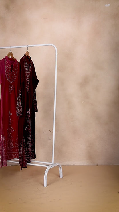 Clapton Embroidered Straight Kurta Pant With Dupatta Set Maroon