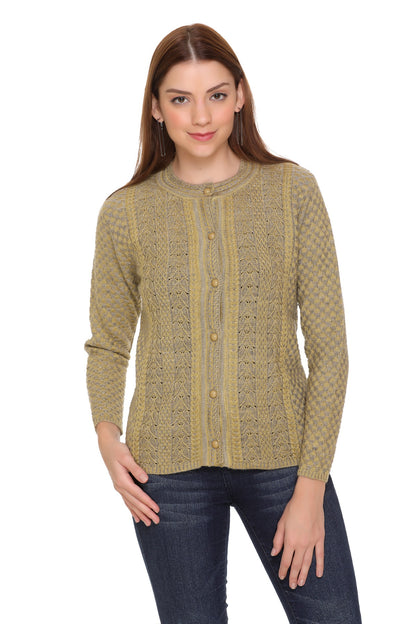 Wool Blend Round Neck Mustered Cardigans