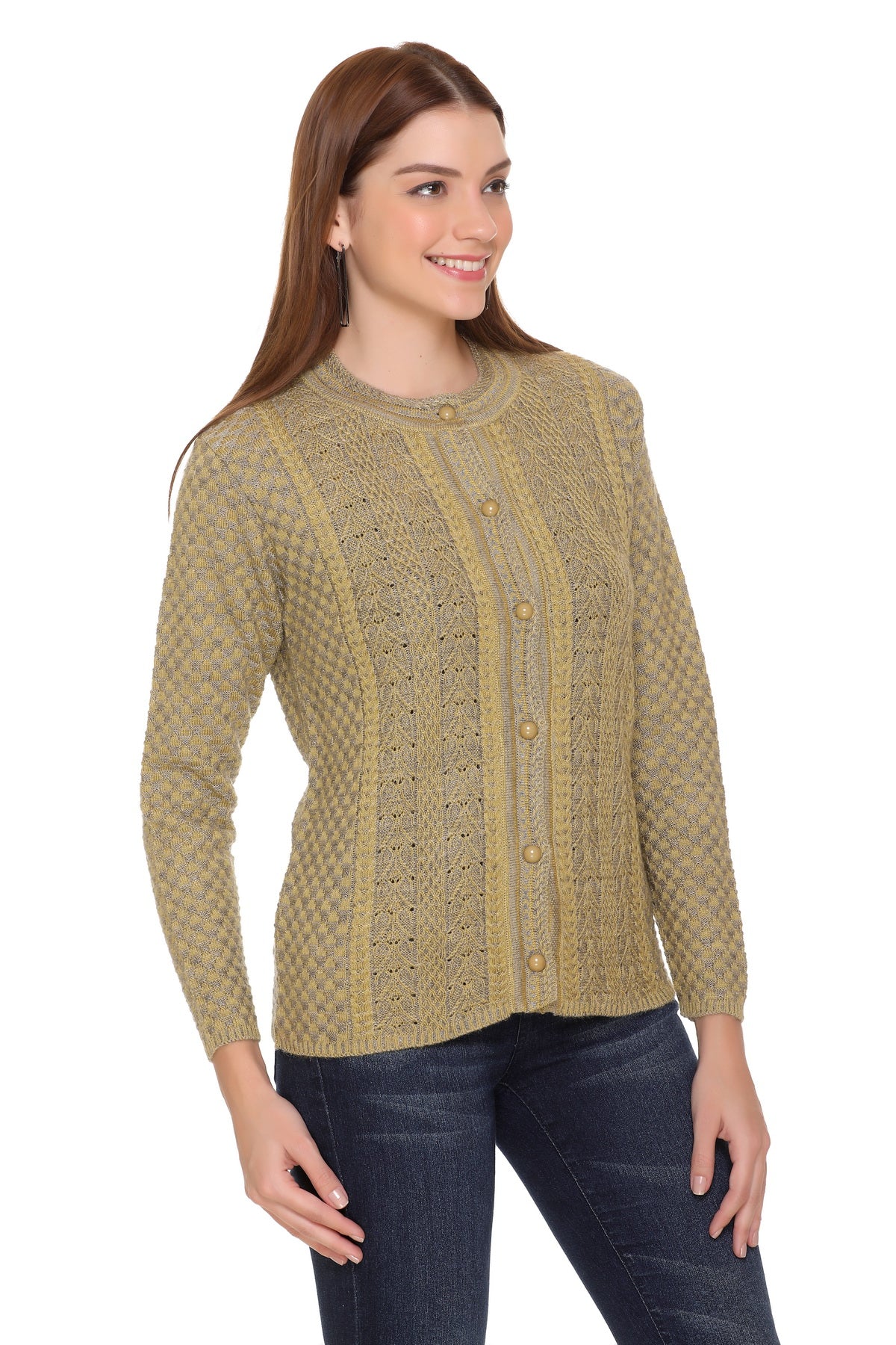 Wool Blend Round Neck Mustered Cardigans