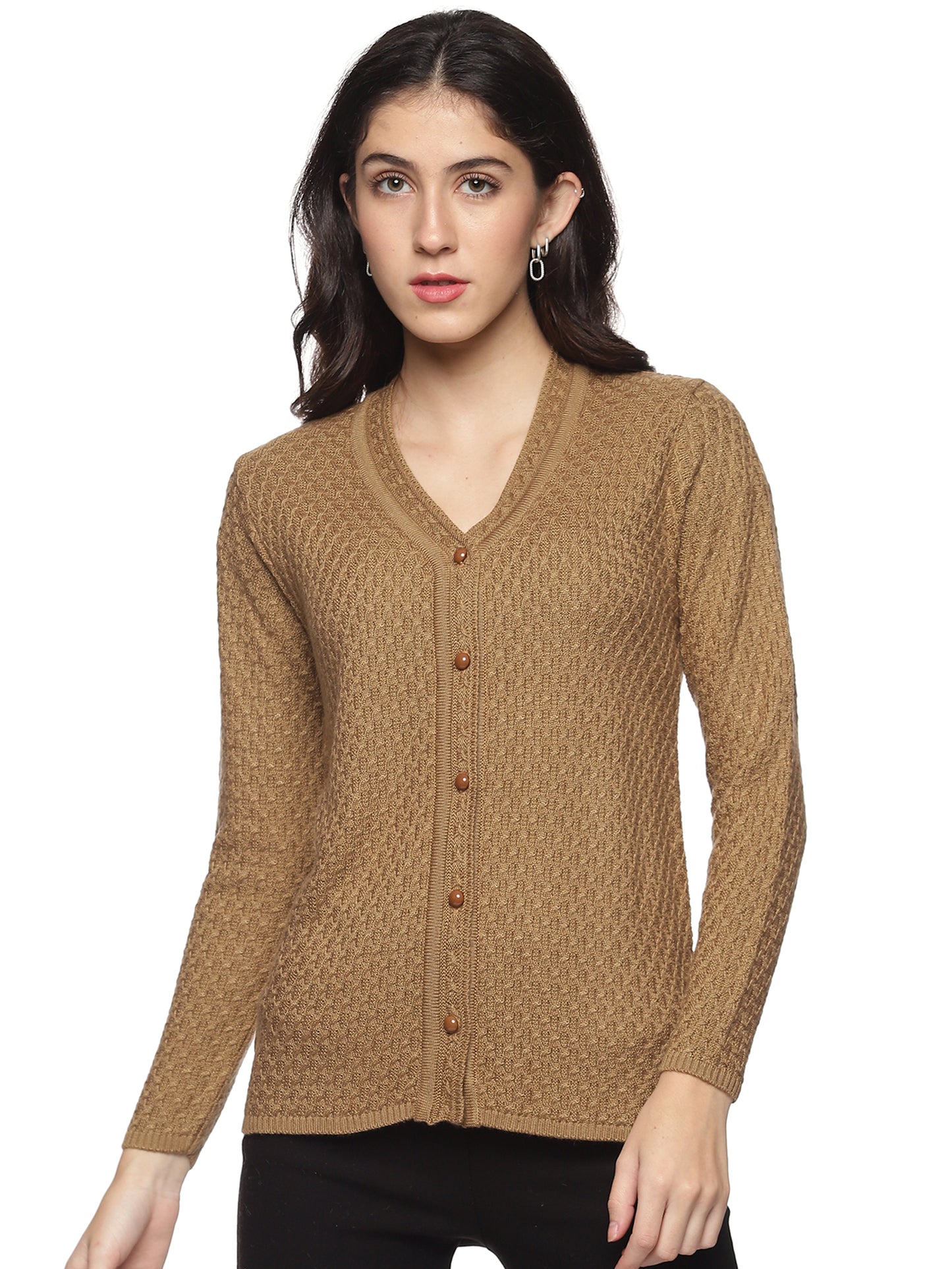 Wool Blend V Neck Brown cardigan