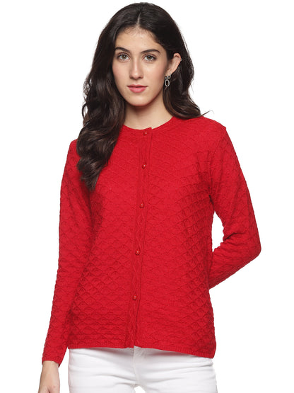 Wool Blend Round Neck Red Cardigans