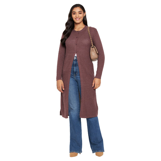 CLAPTON Casual Acrylic Blend Round Neck Full Sleeve Button Long Shrug For Women