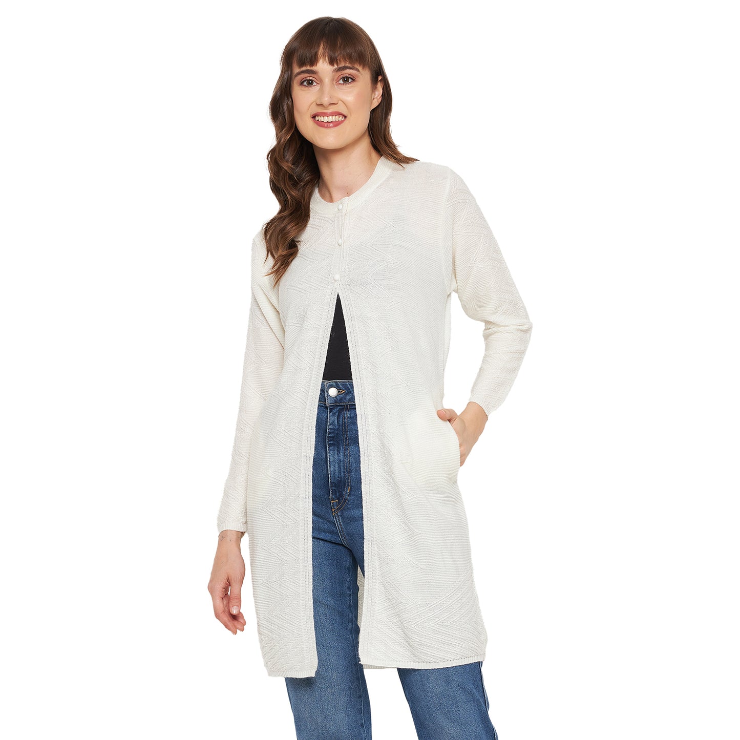 Wool Blend Round Neck Pista Long Shrug