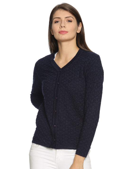 Wool Blend V Neck Dark Navy Cardigans