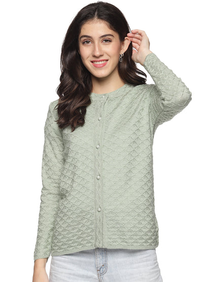 Wool Blend Round Neck Pista Cardigans