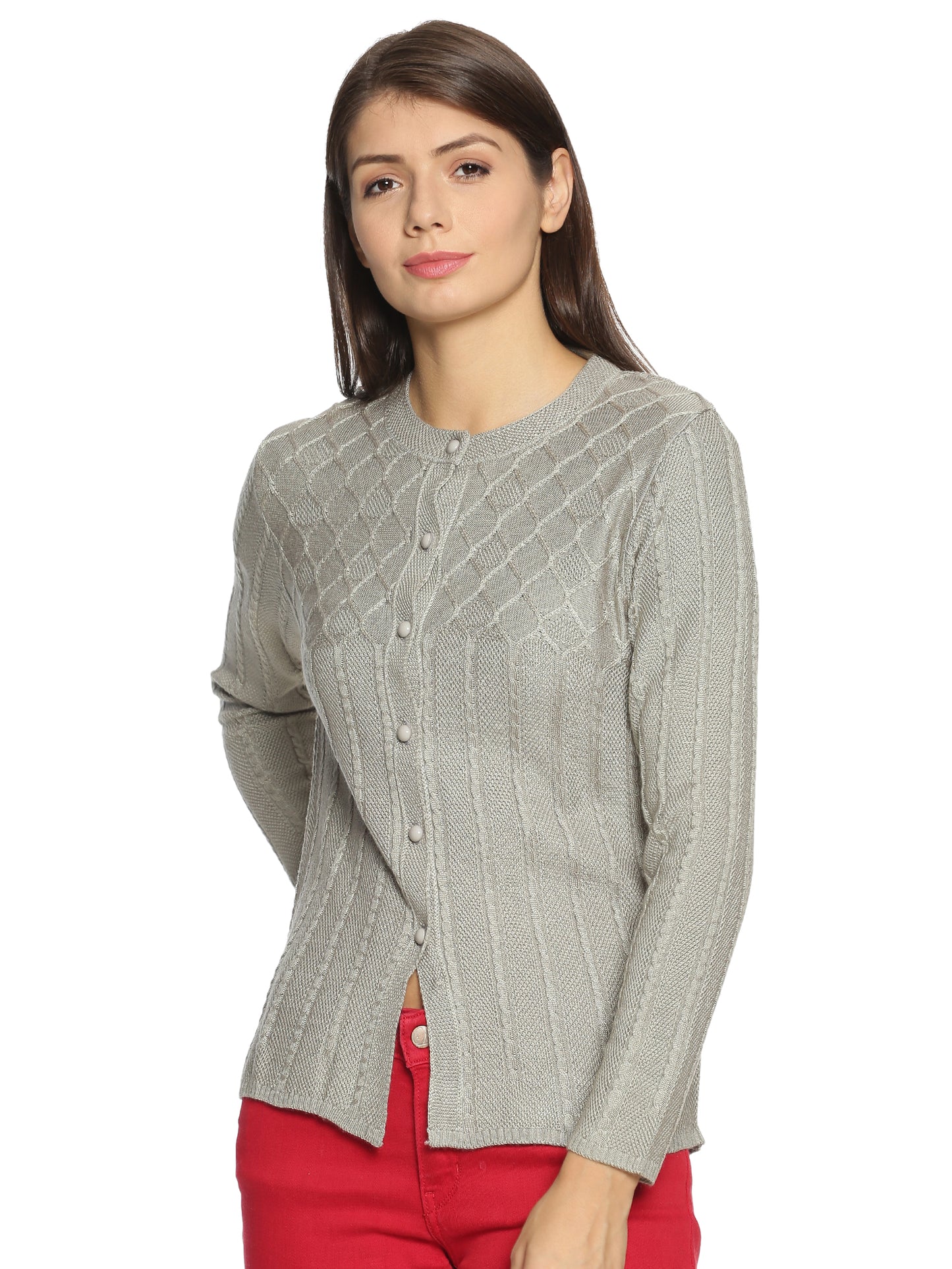 Wool Blend Round Neck Silver Grey cardigan