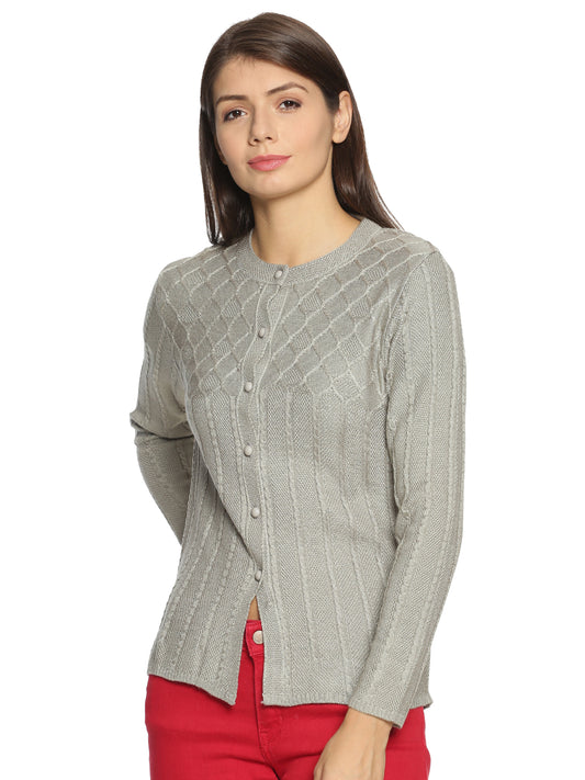 Wool Blend Round Neck Silver Grey cardigan