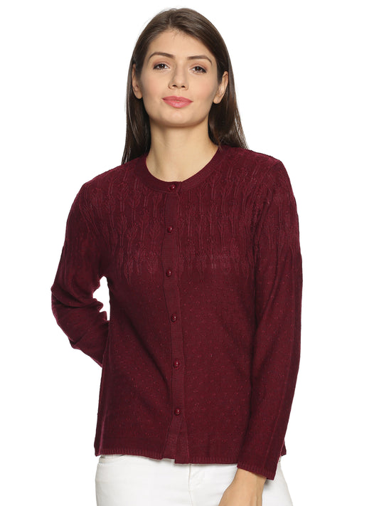 Wool Blend Round Neck Maroon cardigan