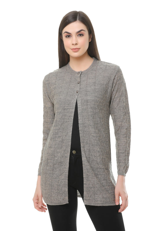 Wool Blend Round Neck Grey Long Shrug