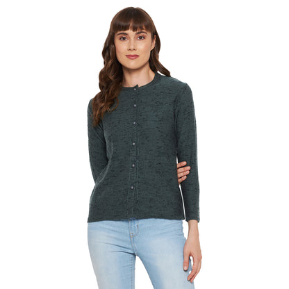 Wool Blend Round Neck Full Sleeve Steel Grey Cardigans