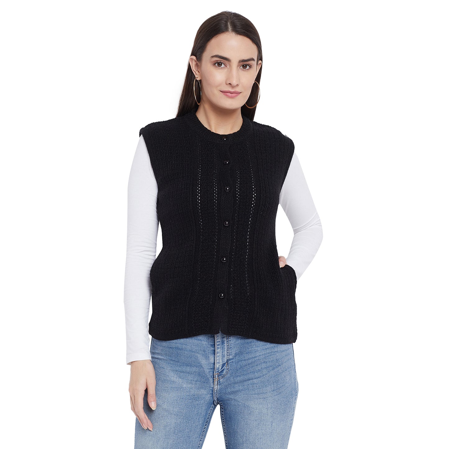 Clapton Acrylic Blend Round Neck Full Sleeve Casual Solid Winter Wear Cardigans For Women Grey