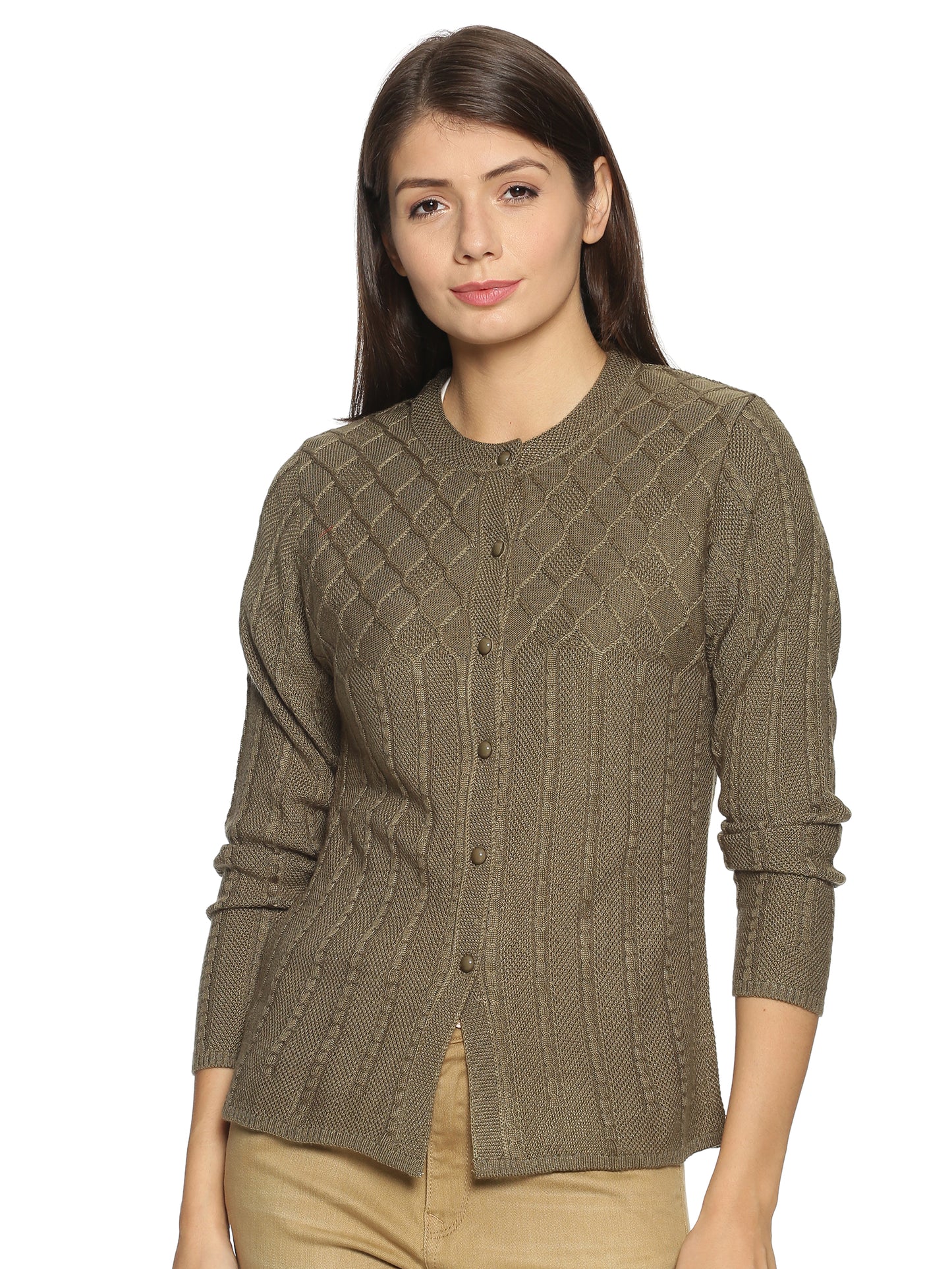 Wool Blend Round Neck Chocolate cardigan