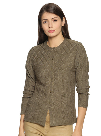 Wool Blend Round Neck Chocolate cardigan