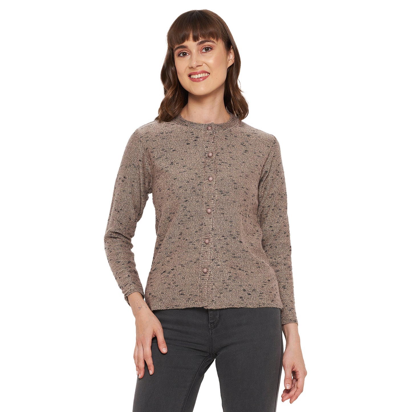 Wool Blend Round Neck Full Sleeve Camel Cardigans