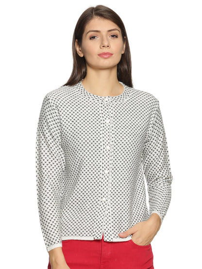 Wool Blend Round Neck White Cardigans